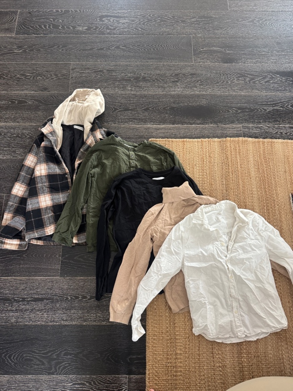 Zara Kids Plaid Jacket & Neutral Tops Set - Black, Olive, Beige, White